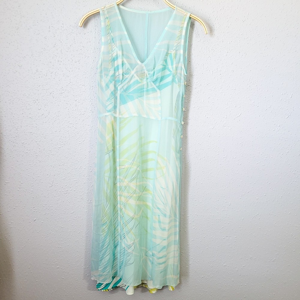 Beth Bowley Tropical Dress with Sheer Blue Chiffon Overlay Size Small